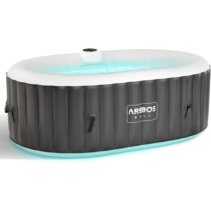 Надувний джакузі Arebos Whirlpool з LED-підсвіткою та підігрівом, 190x120 см, 90 масажних форсунок, 550 л, для 2 осіб, з кришкою