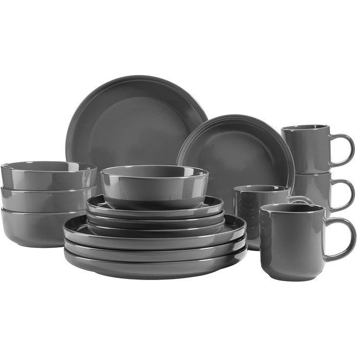 Серія MSER Alenia, набір посуду для 4 осіб у сучасному скандинавському дизайні, комбінований сервіз із сірої кераміки з 16 предметів, керамограніт