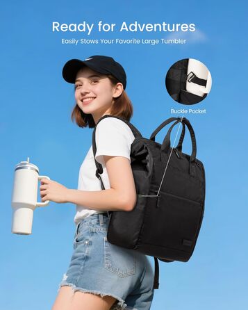 LOVEVOOK Рюкзак для жінок, 15.6 дюймів, рюкзак для школи, підліток, дівчина, велика кишеня для пляшки, велике відкриття, сумка для роботи, шкільний рюкзак, рюкзак для подорожей, універсітету, чорний