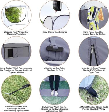 Душова кабіна Pop-Up Leader Accessories, 122x100x198 см, сіра, для швидкого встановлення