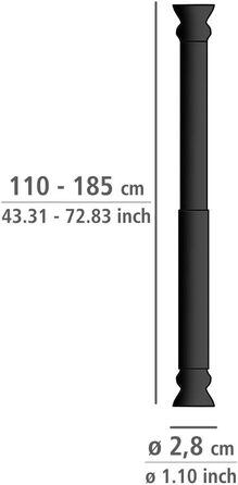 Телескопічна душова штанга WENKO, висувна душова шторка для затиску без свердління та без залишків, виготовлена з нержавіючого та міцного алюмінію, Ø 2 x (110-185 см, чорний)