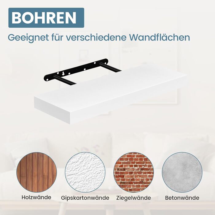 Набір настінних полиць 4 шт. білі, MDF, 40x14x3 см - для книг, декору, настінні стелажі