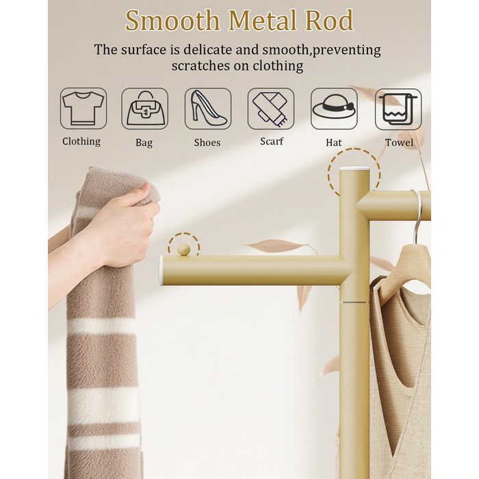 Підлоговий вішак для одягу Metall, стійка підставка для куртки, гардероб з натуральною кам'яною основою, 175см, сучасний дизайн, підходить для куртки, шапок, сумок, білий (39x26x175cm, золото)