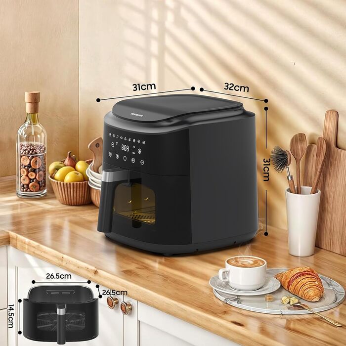 Фритюрниця гарячим повітрям XXL 2350W - Airfryer з 9 програмами, LED дисплеєм, функцією підігріву та металевим корпусом (9L)