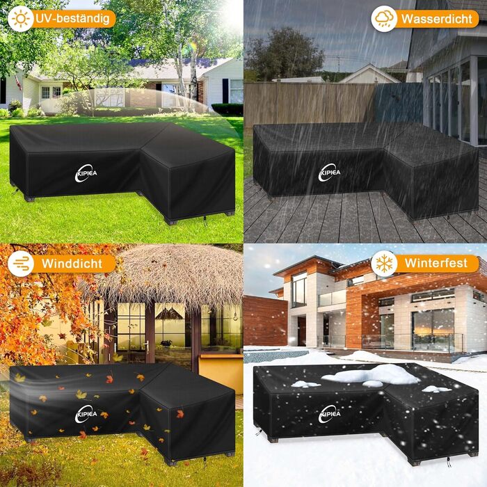 Водонепроникний чохол для сауви L-подібної форми Kipiea, 420D, для саду, захист від вітру, 250x250x85x78 см / 250x200x85x78 см