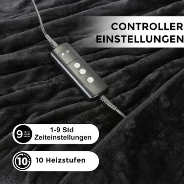 Електрична ковдра PROALLER з регулюванням температури, таймером та автовимкненням (160x130 см, чорна)