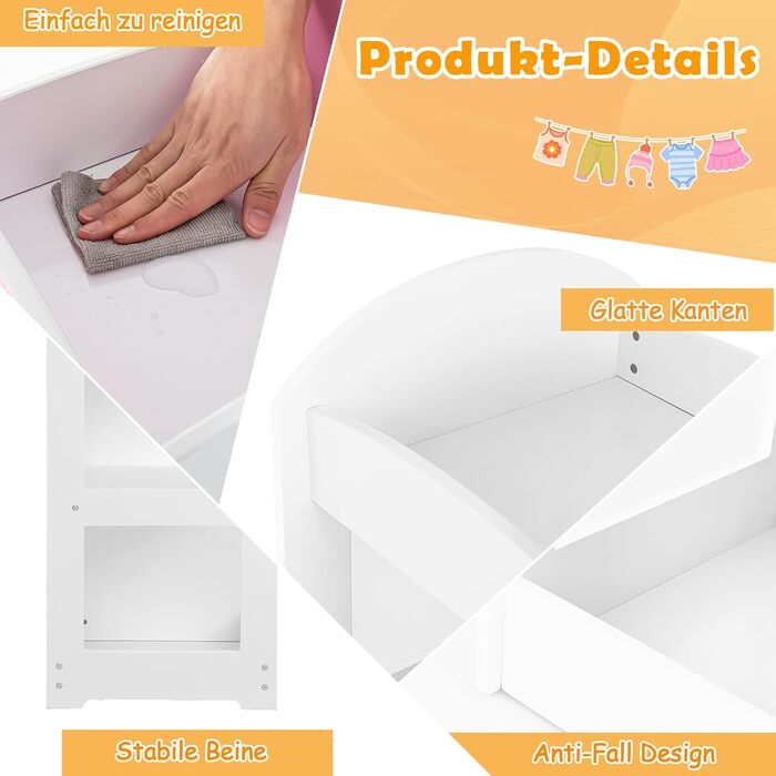 Дитяча шафа DREAMADE з дзеркалом та штангою для одягу, з 4 відкритими полицями, 93,5x38x100 см (Біла)