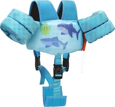 Дитячі плавальні крила MoKo, мультяшний рятувальний жилет з плечовим ременем, тренувальна куртка для плавання, плавальний купальник, аксесуари для плавання з подвійною пряжкою для хлопчиків і дівчаток (для дітей 13-33 фунтів, блакитна акула)