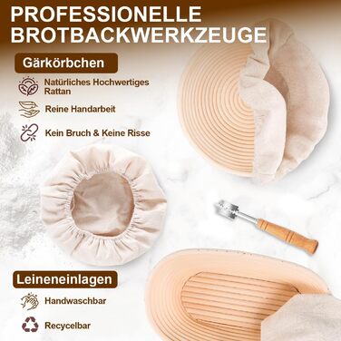 Набір для закваски: 2 форми для бродіння (овальна 25см, кругла 23см), скляний набір для закваски 900мл, аксесуари для випікання хліба
