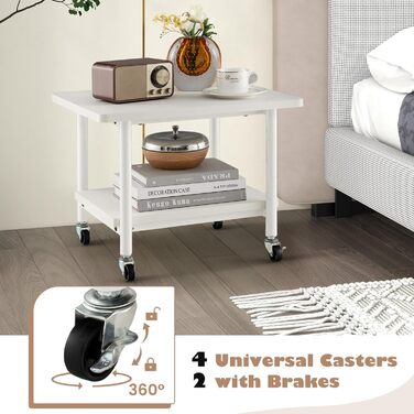 Стіл для принтера HOMASIS з 2 ящиками, стійка для принтера з 4 колесами та 2 гальмами, вантажопідйомність 55 кг, для офісу та дому (білий)