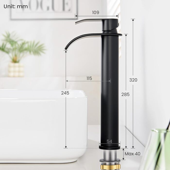 Змішувач для ванної CECIPA Gebürstet, нержавіюча сталь, чорний мат, висота виливу 245 мм | Змішувач для умивальника, для ванної кімнати