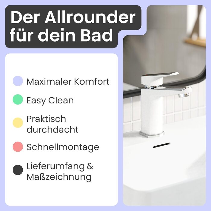 Змішувач для умивальника Instmaier Amelie | Змішувач для ванної кімнати | Однорідний змішувач з латуні (білий / хром)