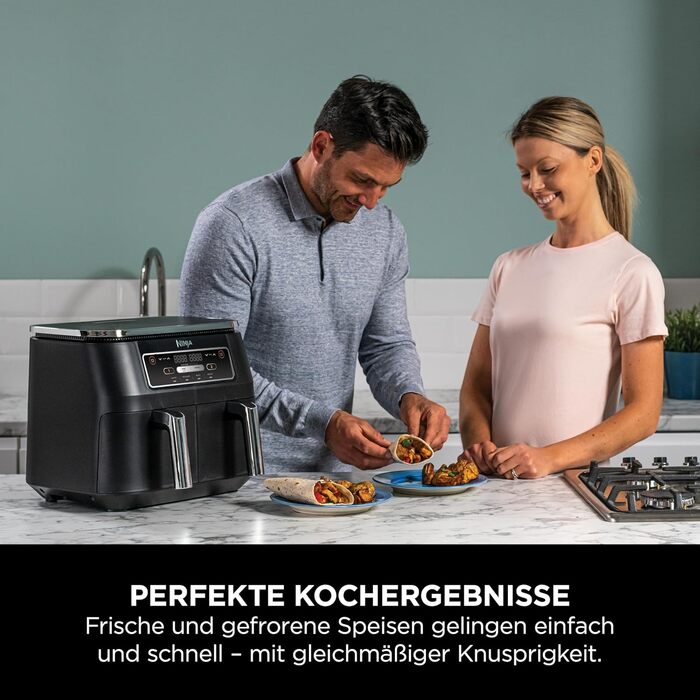 Фритюрниця повітряна Ninja Foodi Dual Zone AF200EU, 7.6 л, 4-в-1, чорна, з 2 зонами, антипригарне покриття