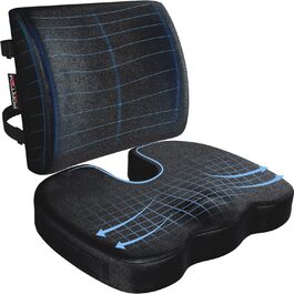 Подушка для сидіння та підтримки попереку FORTEM - м'яка, з Memory Foam, для офісного крісла, авто, геймінгу, чорна, велюр