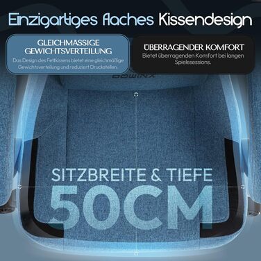 Ігрове крісло Dowinx тканина, Масаж, Підставка для ніг, Ергономічна, 150 кг, Синій