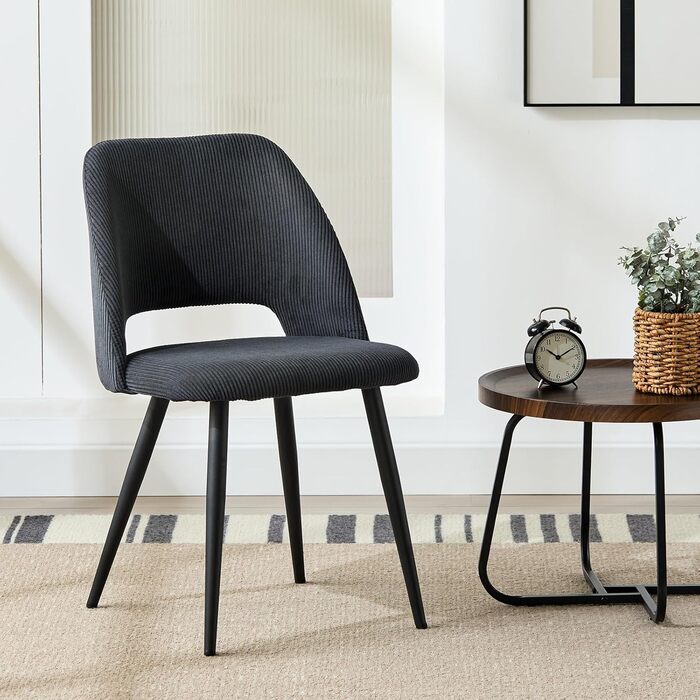 Набір обідніх стільців, кухонний стілець з тканини Cord, м'які стільці для обідньої кімнати, кухні, вітальні та спальні (Чорний, 4)