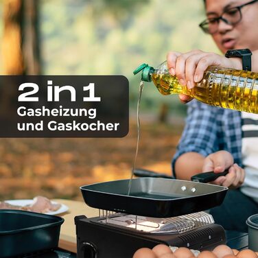 Газовий обігрівач Z.M.C 2-в-1 для кемпінгу та тераси, 1.7 кВт, з Piezo-запалюванням, 8 форсунок