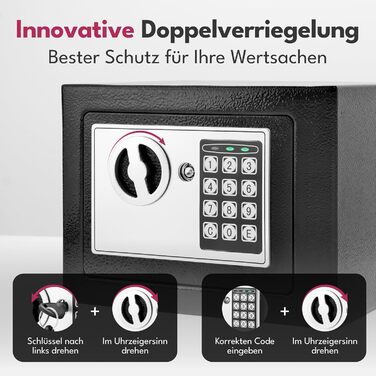 Сейф для дому LEBENLANG 5L з вогнестійким кишеням та запасним ключем | Сейф для грошей, документів, цінностей | Настінний сейф, шафка-сейф