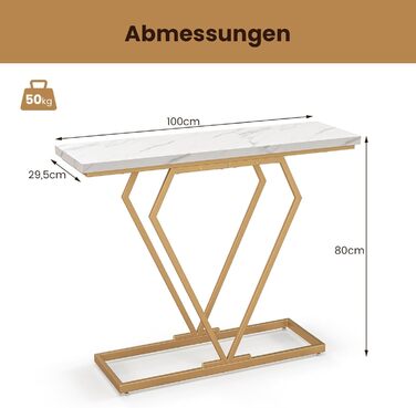 Консольний стіл COSTWAY, вузький, з ефектом мармуру та геометричним металевим каркасом, 100 см для вітальні, передпокою