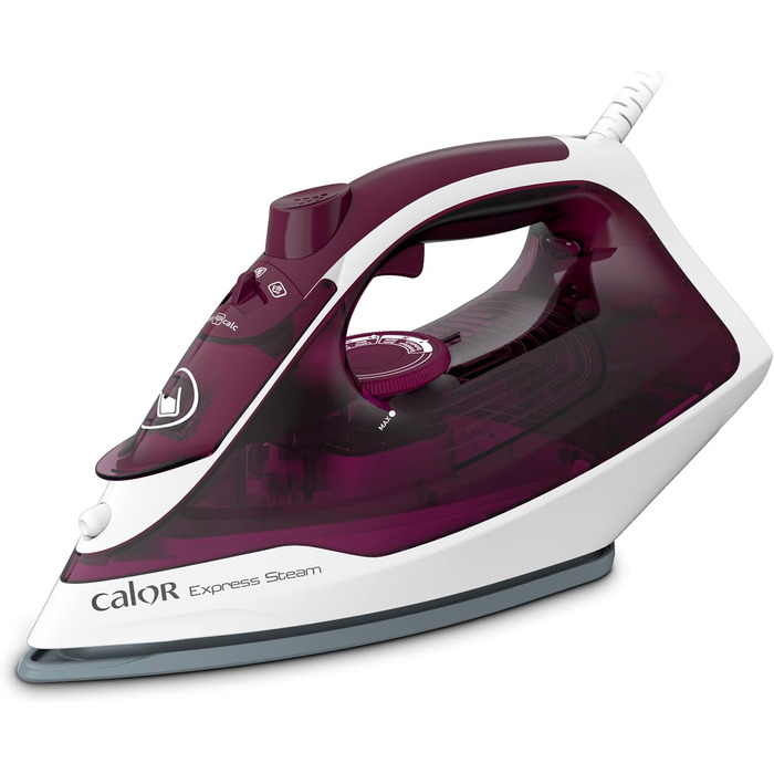 Праска відпарювач Calor Express FV2835C0, 2400 Вт, керамічна підошва, 35 г/хв, вертикальне прасування, гранат