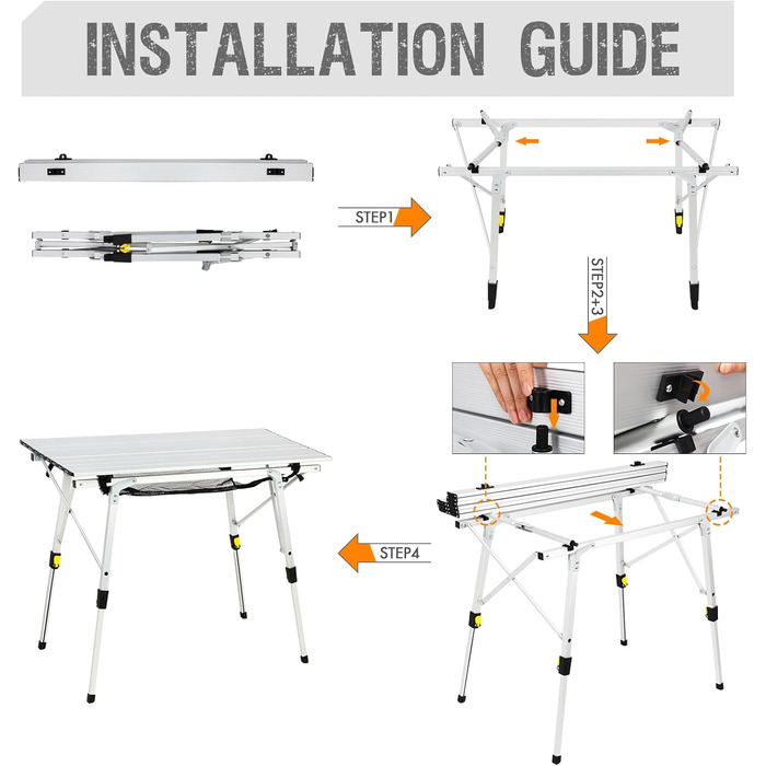 Складаний кемпінговий стіл Portal з регулюванням висоти, алюмінієвий, 90 x 53 см, для 4 осіб, сріблястий