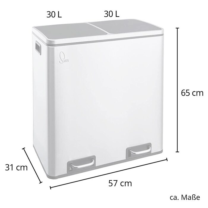 Кошик для сміття SVITA TM2X30, 60 літрів, дизайнерська кошик для сміття, сміттєва корзина, система поділу кухонного приладдя (Біла)