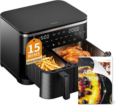 Фритюрниця без олії з підсвічуванням та нагадуванням про струшування, антипригарне покриття, 30-200°C, 78 рецептів, 8-в-1, тиха фритюрниця (11 л)