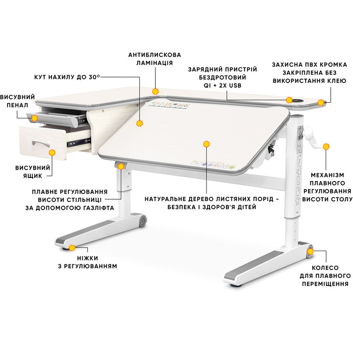 Дитячий стіл Mealux Woodville Multicolor TG Energy (арт.BD-850 TG/MC Energy)
