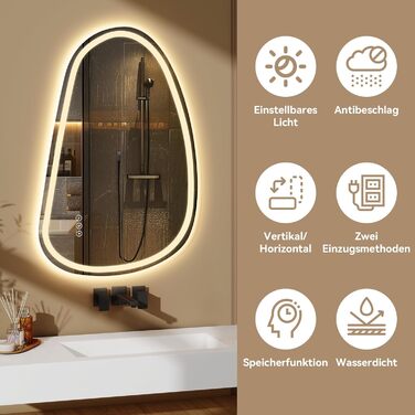 Дзеркало для ванної кімнати YOURLITE з підсвічуванням, 85x55 см, LED, сенсорне керування, 3 кольори світла, регулювання яскравості, антизапар, горизонтальне/вертикальне, IP44, білий