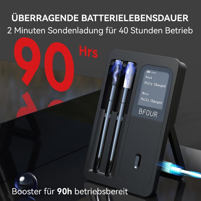 Бездротовий термометр для м'яса BFOUR з 2 зондами, Bluetooth, LCD-дисплей, керування через APP, цифровий термометр для приготування на грилі, в духовці, мангалі, BF-40 PRO, чорний