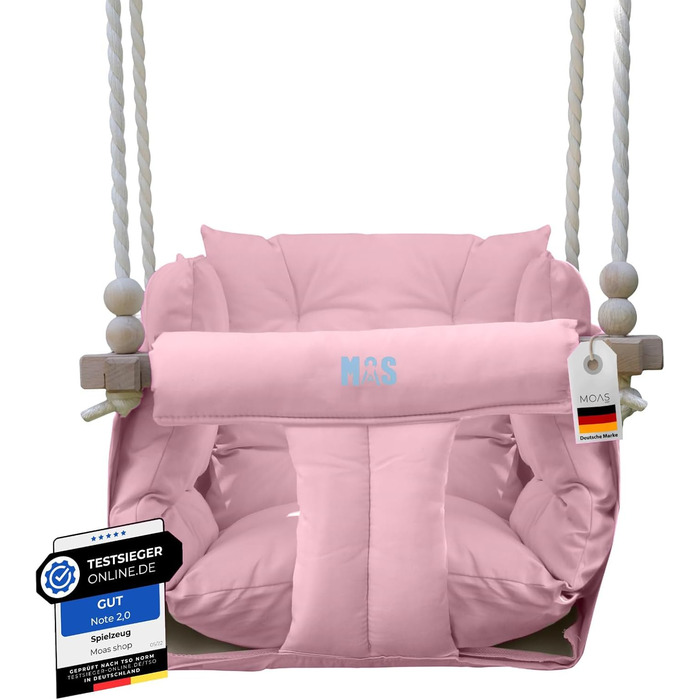 Дитяча гойдалка для дому та саду з бука, рожева. Максимальне навантаження 25 кг. Комплект кріплення