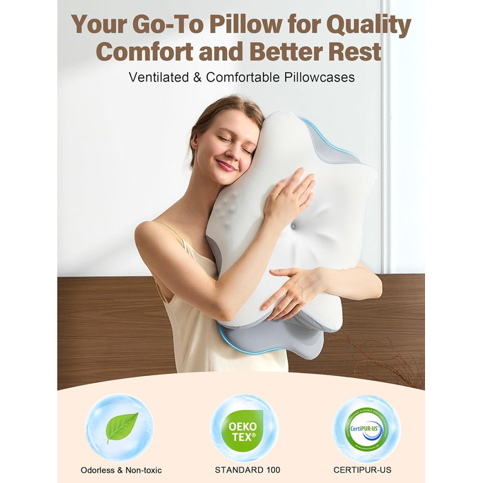 Ортопедична подушка для шиї з Memory Foam - ергономічна подушка для сну, що знімає біль у шиї, регульована за висотою для тих, хто спить на боці, з дихаючою обшивкою для комфортного сну (Біла, 40 x 66 см)