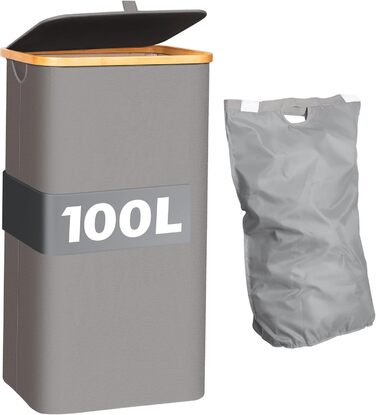 Кошик для білизни з кришкою Tiklife, 100 л, сірий - кошик для одягу, мішок для білизни, сортер для білизни, коробка для білизни, складаний