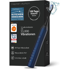 Електрична зубна щітка Tristan Auron - 55 000 вібрацій, 5 режимів, 60 днів роботи від акумулятора, компактна та тиха, з 2 насадками, для бережного очищення зубів (Червона) (B - Синя)