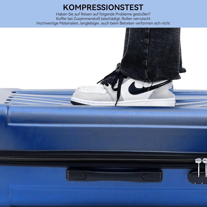 Набір валіз Beibye: жорсткий корпус, коліщатка, замок, 55/66/76 см (Diamond-blue)