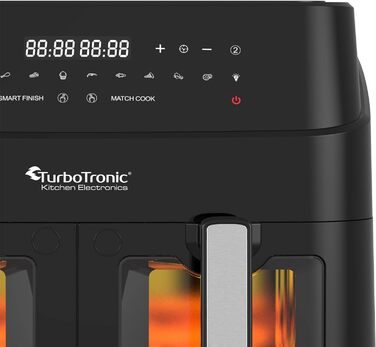 Аерофритюрниця TurboTronic XXL Подвійна мультипіч 1600 Вт / 9 л (2 шт. 4.5 л камери) 10 програм Цифрова фритюрниця без жиру Масло Подвійна фритюрниця Потужність фритюрниці (чорна)