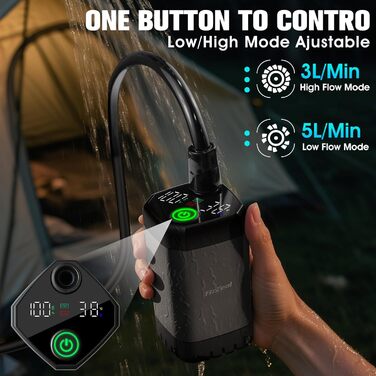 Портативна душова кабіна з підігрівом, 6000 mAh, акумуляторна, для кемпінгу, 2000 В, 4 режими розпилення, LED-дисплей, портативна помпа, для відпочинку на природі