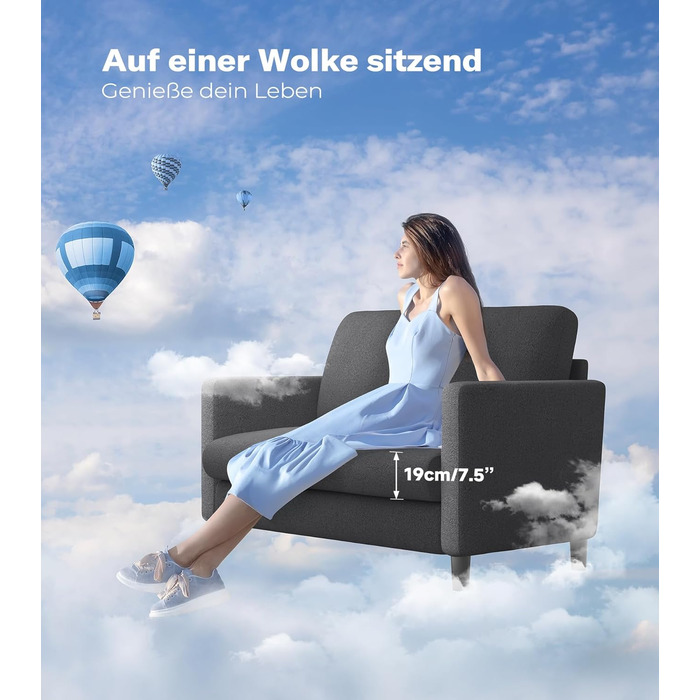 Двомісний диванчик для підліткової кімнати, компактний диван з масиву дерева, сірий колір, 130 см