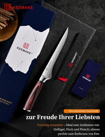 KEEMAKE Набір кухонних ножів: професійний ніж шеф-кухаря з захистом леза, універсальний ніж для м'яса, овочів та риби (15 см)