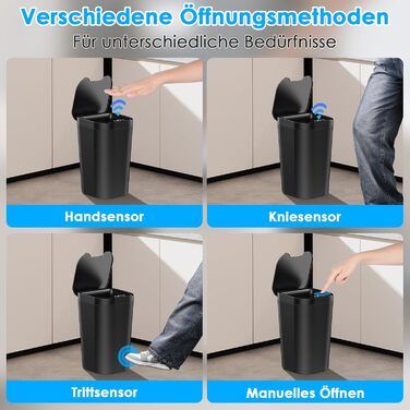 Набір з 2 сміттєвих контейнерів з датчиком, 10 л, автоматичний електричний кришка, 3 режими роботи, тихий, водонепроникний, інтелектуальний контейнер для сміття, для кухні, офісу, вітальні, ванної кімнати