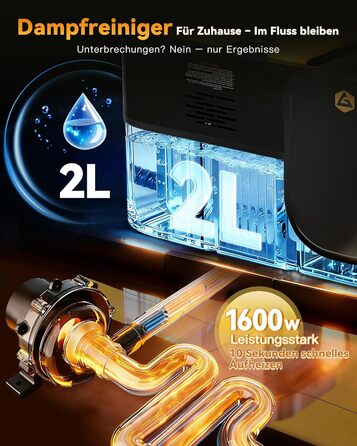 Пароочисник Gautye 3-рівневий регульований руків'я, нагрів за 10 секунд, бак 2L, 18 насадок, для кухні, ванної, підлоги, авто, вікон, чорний