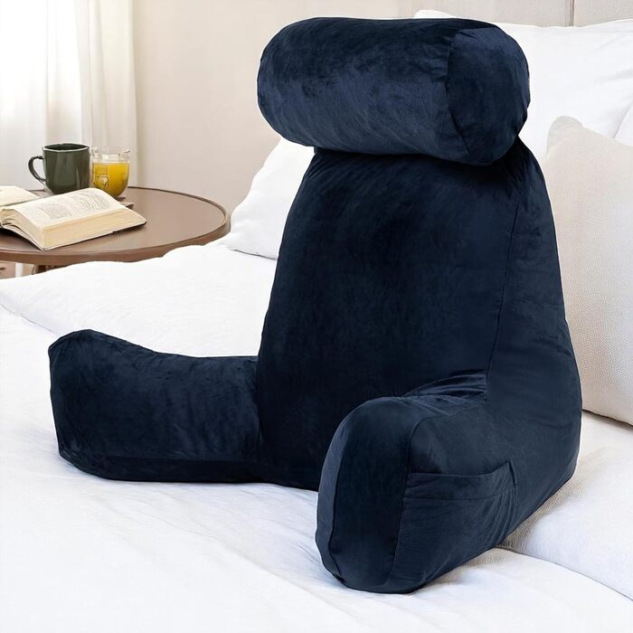 Подушка для читання Bananair – м'яка спинка та підлокітники для ліжка та дивана, знімний чохол, можна прати в машині, комфортна та ергономічна (кремово-білий)