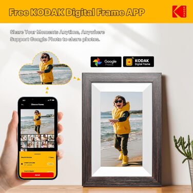 Цифровий фоторамка Kodak 10 дюймів з пультом дистанційного керування, без Wi-Fi, IPS-дисплей 1280x800, відтворення фото/відео/музики, підтримка годинника, USB/SD-картки (Темно-коричневий)
