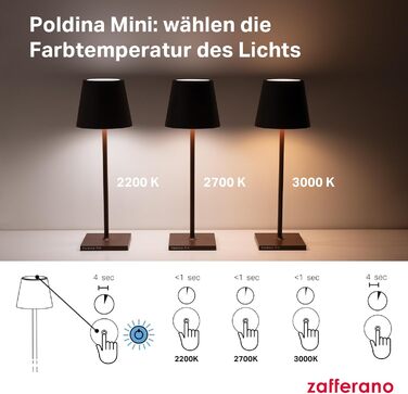 Zafferano Poldina Pro Mini - Бездротова LED-лампа для дому та вулиці, біла, з регулюванням яскравості, 30 см