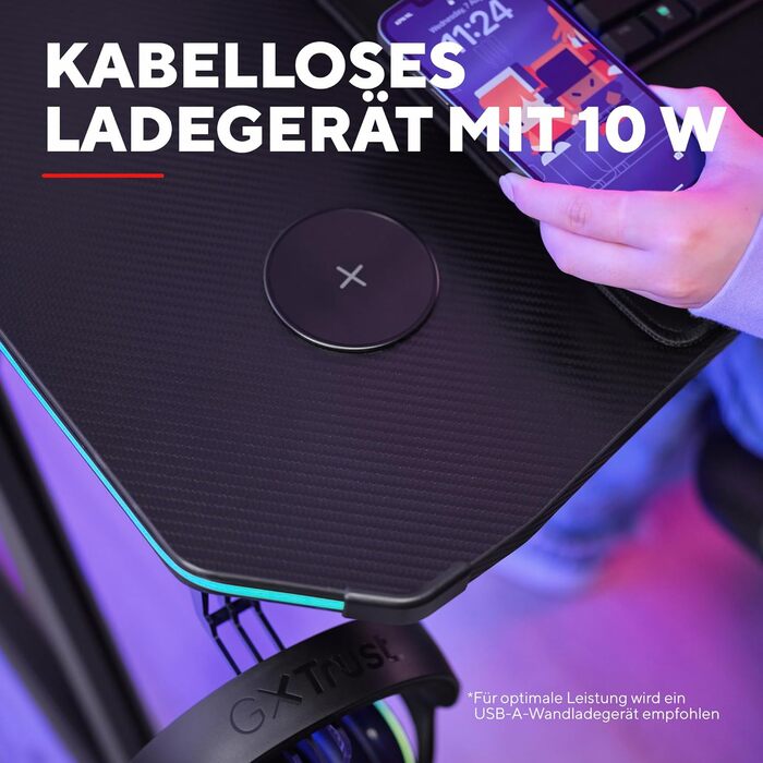 Ігровий стіл Trust Gaming GXT 709W Luminus RGB з підсвічуванням LED, 10 режимів, USB, для геймерів, білий (120x60 см)