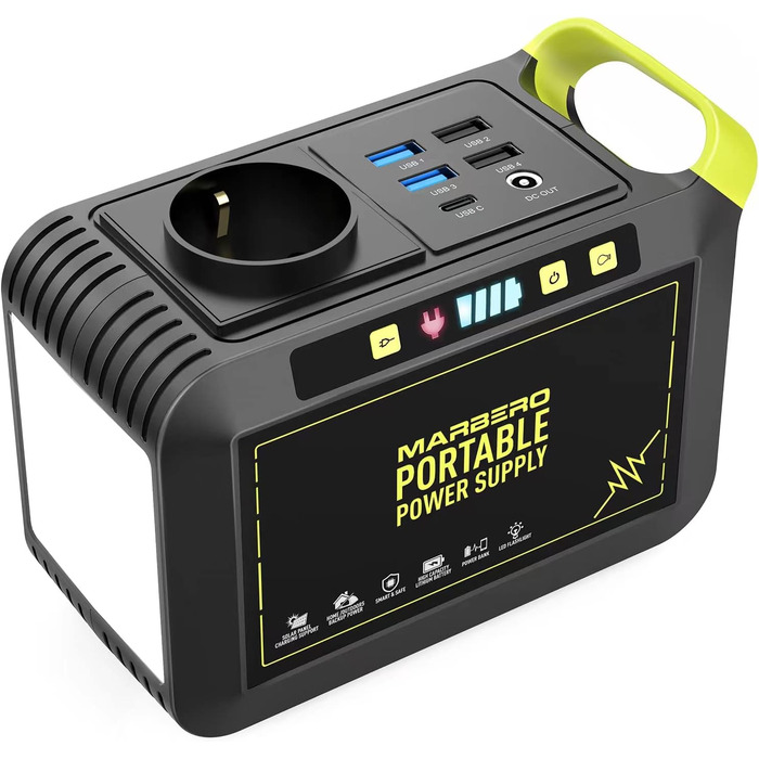 Портативна електростанція MARBERO M82 88Wh: Сонячний генератор з LED ліхтариком, 230V AC, 120W, для кемпінгу, подорожей, дому та надзвичайних ситуацій