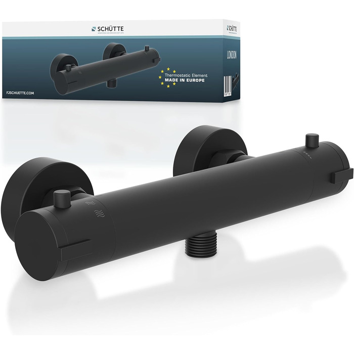Змішувач для ванни з термостатом Schütte London з захистом від опіків 38°C, хромований (чорний)