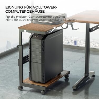 Підставка для комп'ютера EUREKA ERGONOMIC, регульована по висоті, ATX, для CPU, під стіл, з роликами та підкладкою під мишу (волоський горіх)
