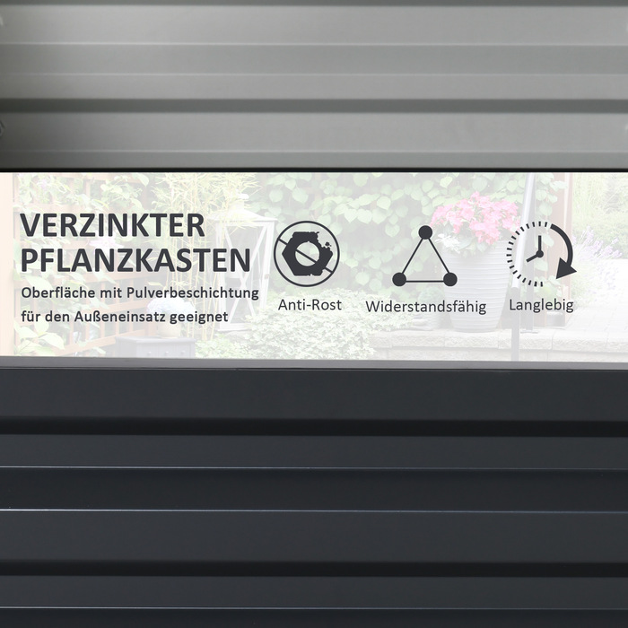 Гардiнний ящик для рослин з металевим корпусом, сірий, 120 x 120 x 30 см