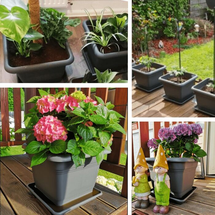 Набір з 3 великих пластикових горщиків для квітів на вулицю, 40x40 см, з підставкою, модель Don, виготовлено в Німеччині, антрацит